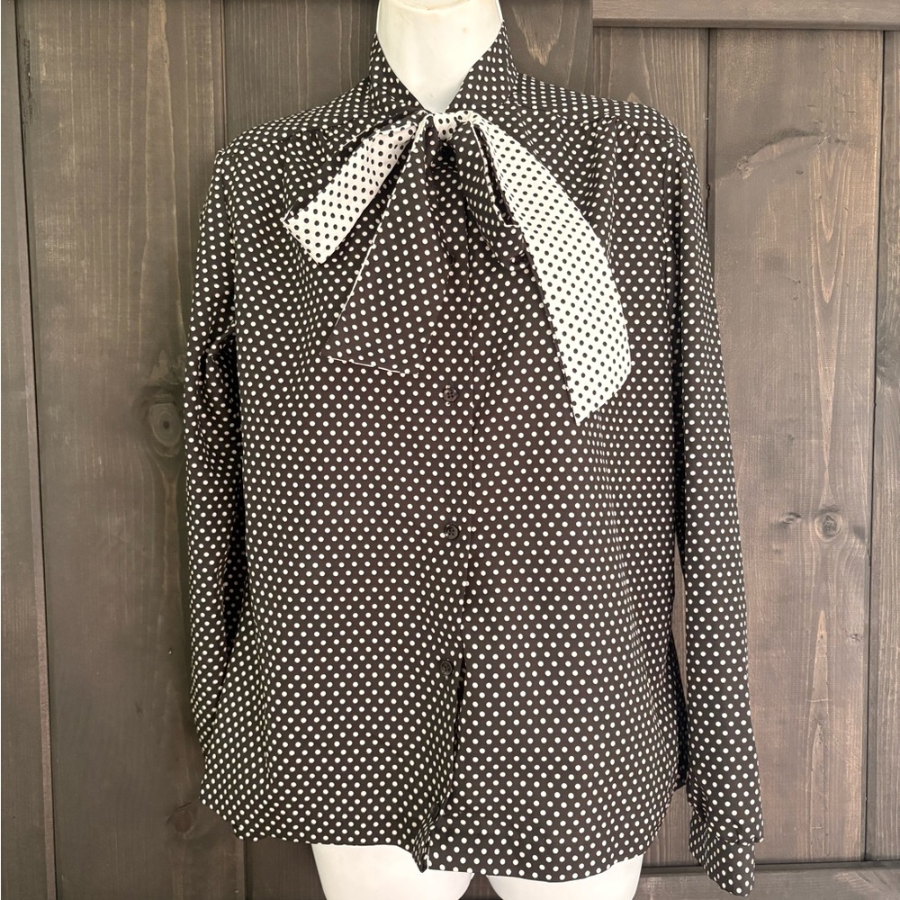 Sears Black and White Polka Dot Blouse small